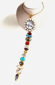 Gemstone Tie Necklace - Pearl Top - Stone Cooper