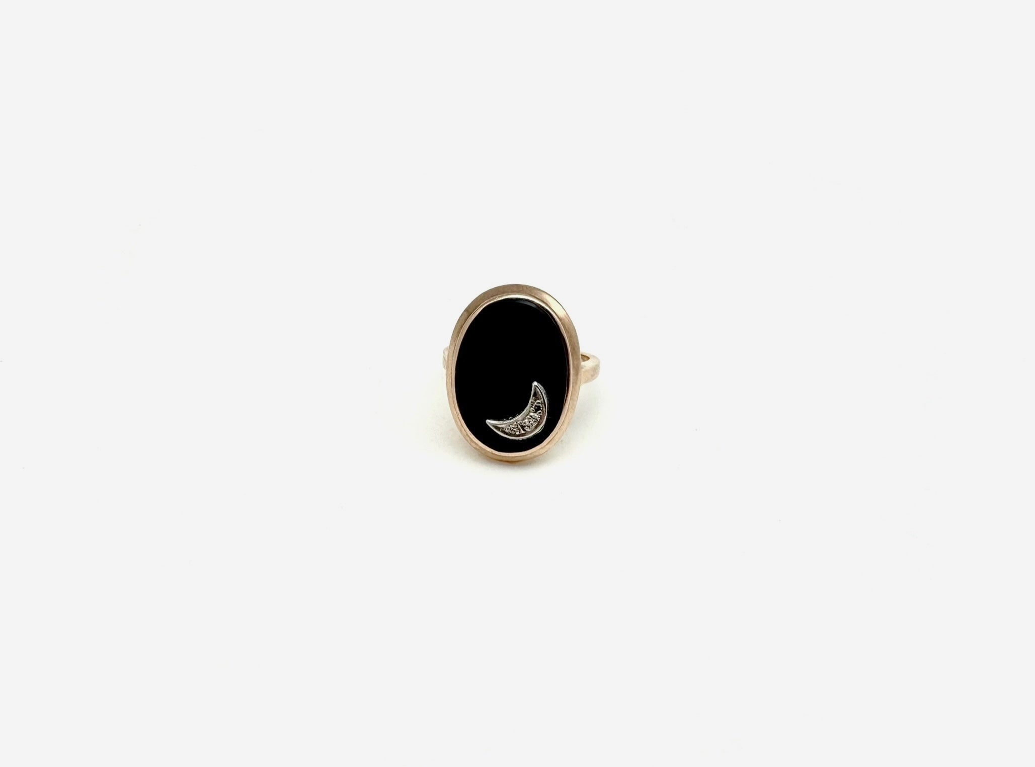 Onyx Diamond Moon Ring 10K (6.5) - Stone Cooper