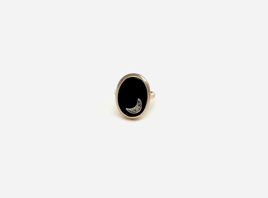Onyx Diamond Moon Ring 10K (6.5) - Stone Cooper