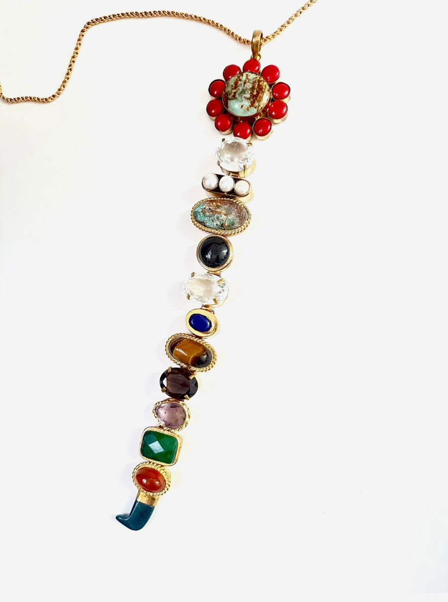 Gemstone Tie Necklace - Coral & Turquoise Top - Stone Cooper