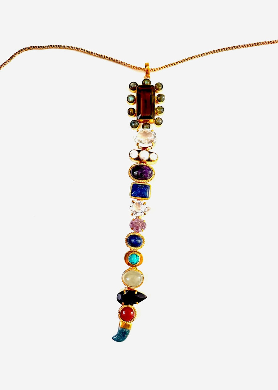 Gemstone Tie Necklace - Smoky Quartz and Labradorite Top - Stone Cooper