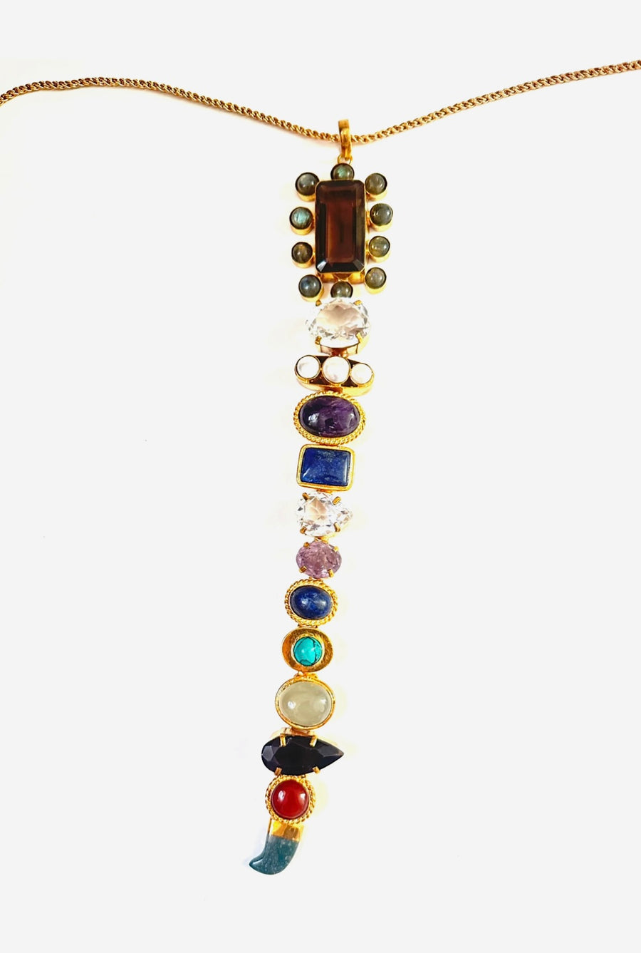 Gemstone Tie Necklace - Smoky Quartz and Labradorite Top - Stone Cooper