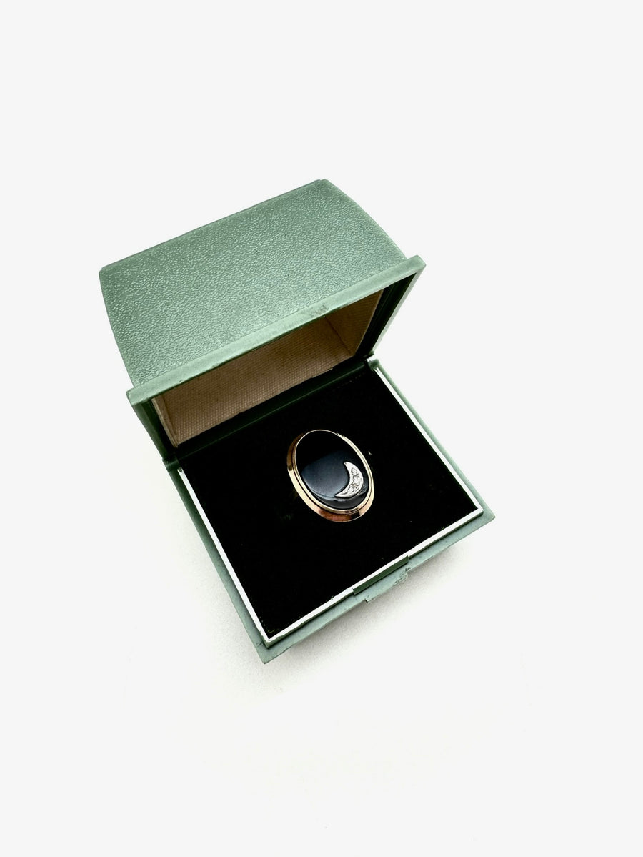 Onyx Diamond Moon Ring 10K (6.5) - Stone Cooper