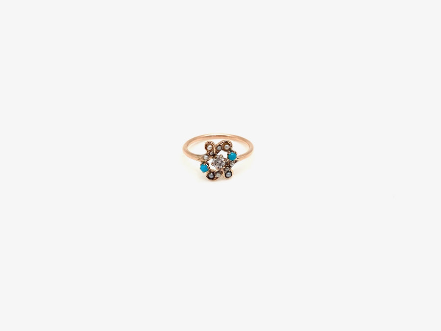 Turquoise, Seed Pearl, Rose-cut Diamond Ring (4.75) - Stone Cooper