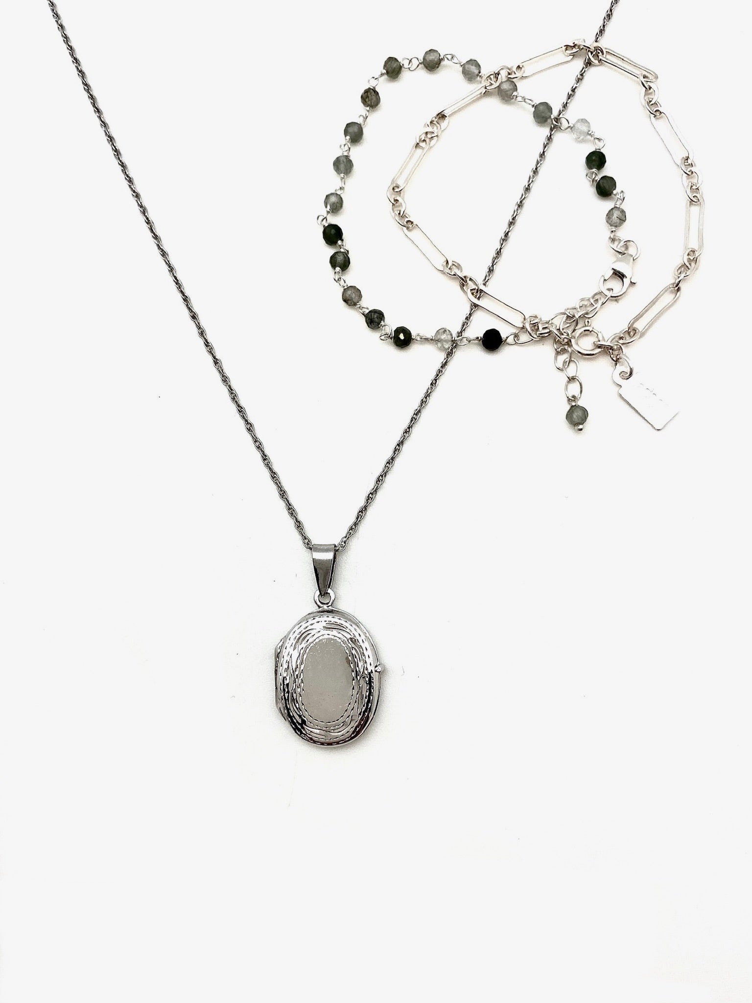 Silver Locket & Bracelets Set - Stone Cooper