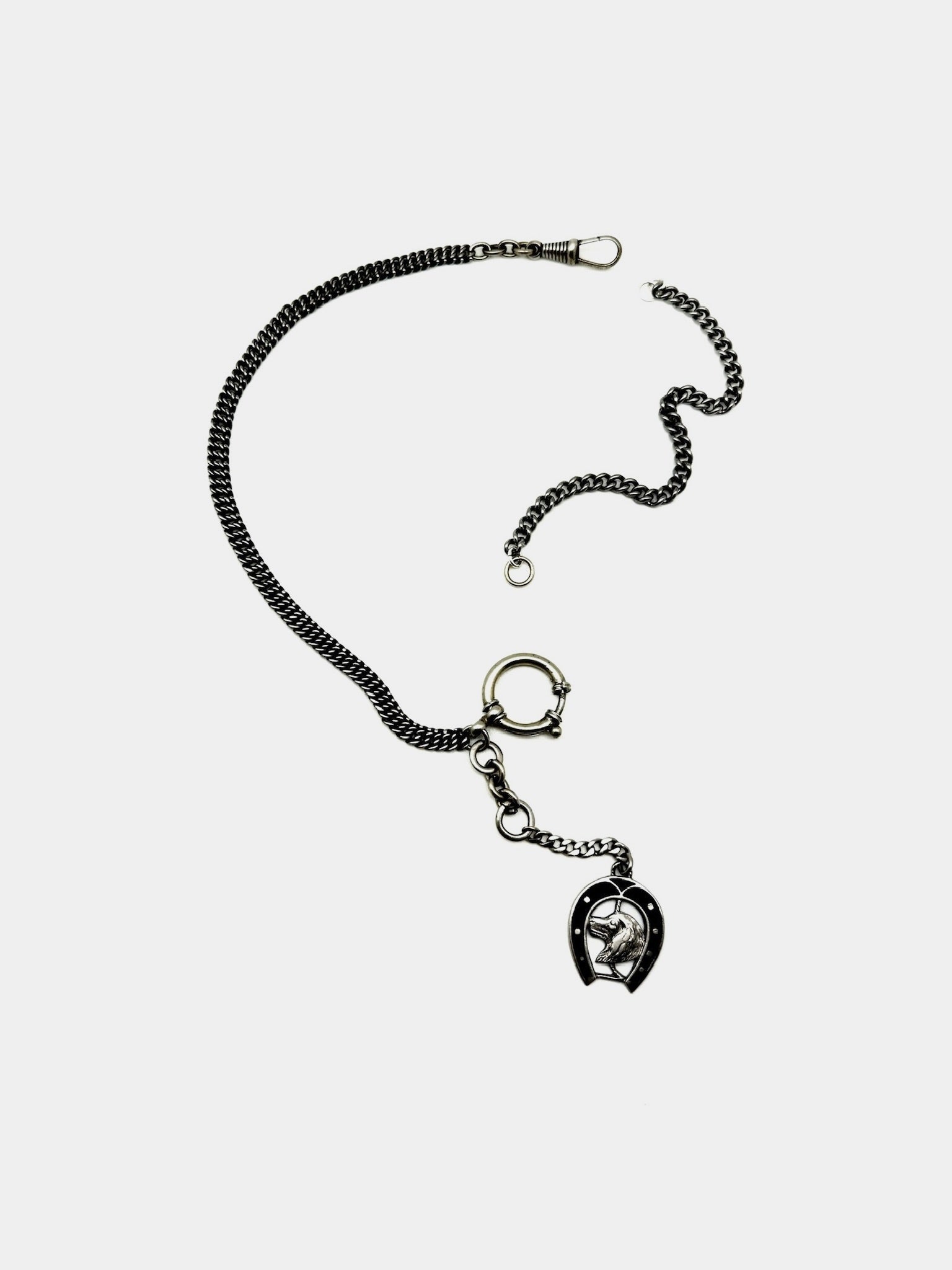 Clarence Antique Silver Watch Chain with Dog Charm - Stone Cooper