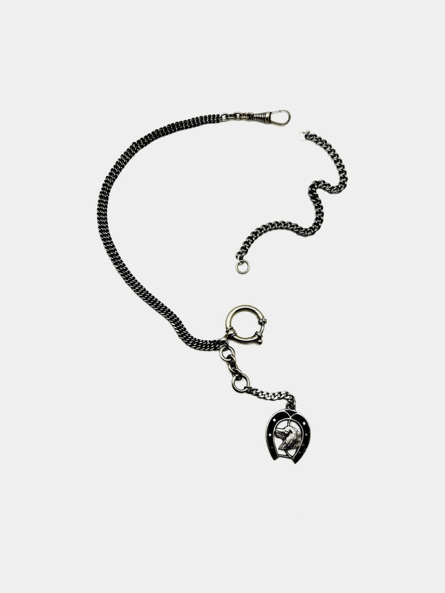 Clarence Antique Silver Watch Chain with Dog Charm - Stone Cooper