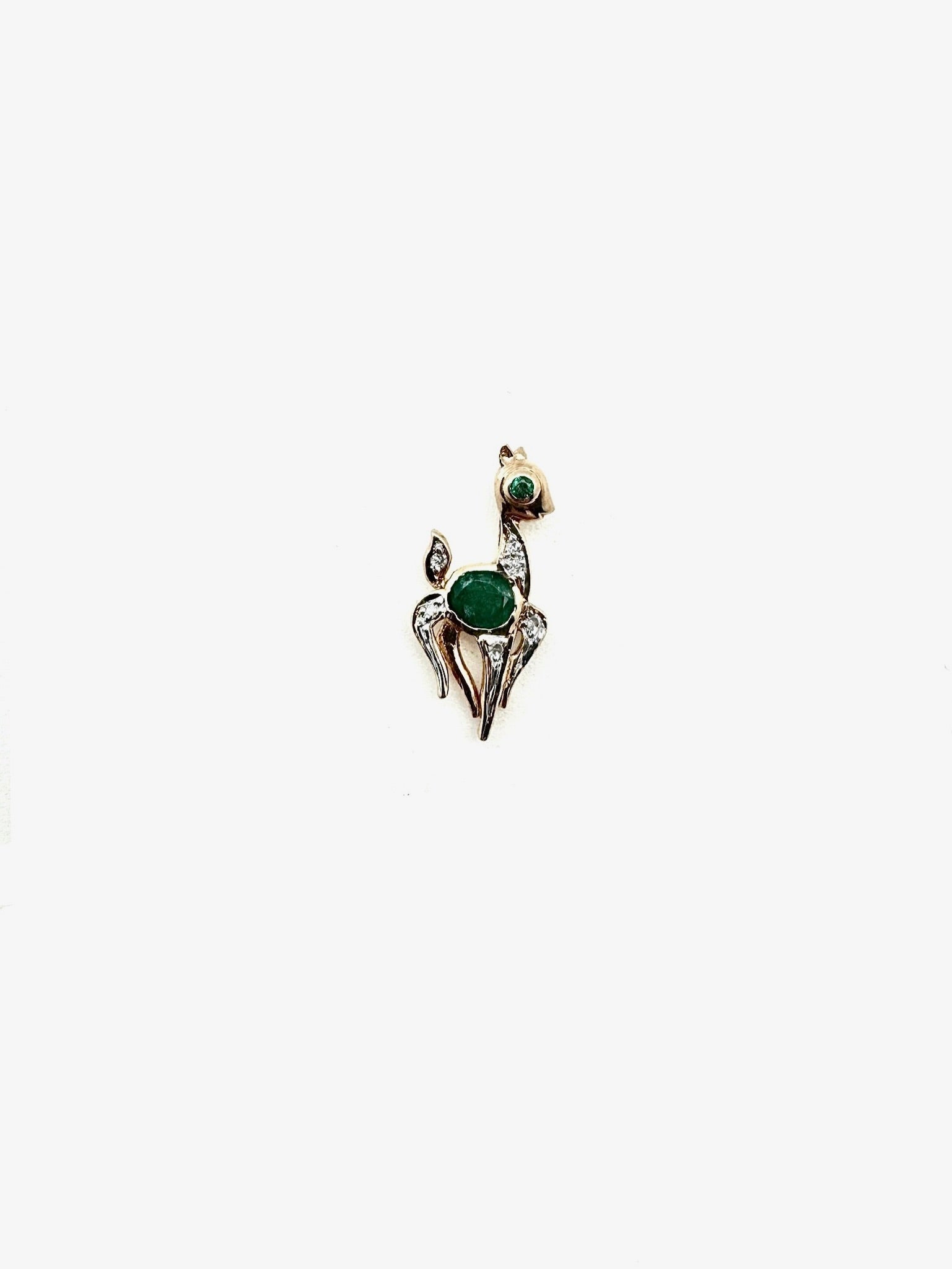 14K Emerald and Diamond Deer Charm - Stone Cooper