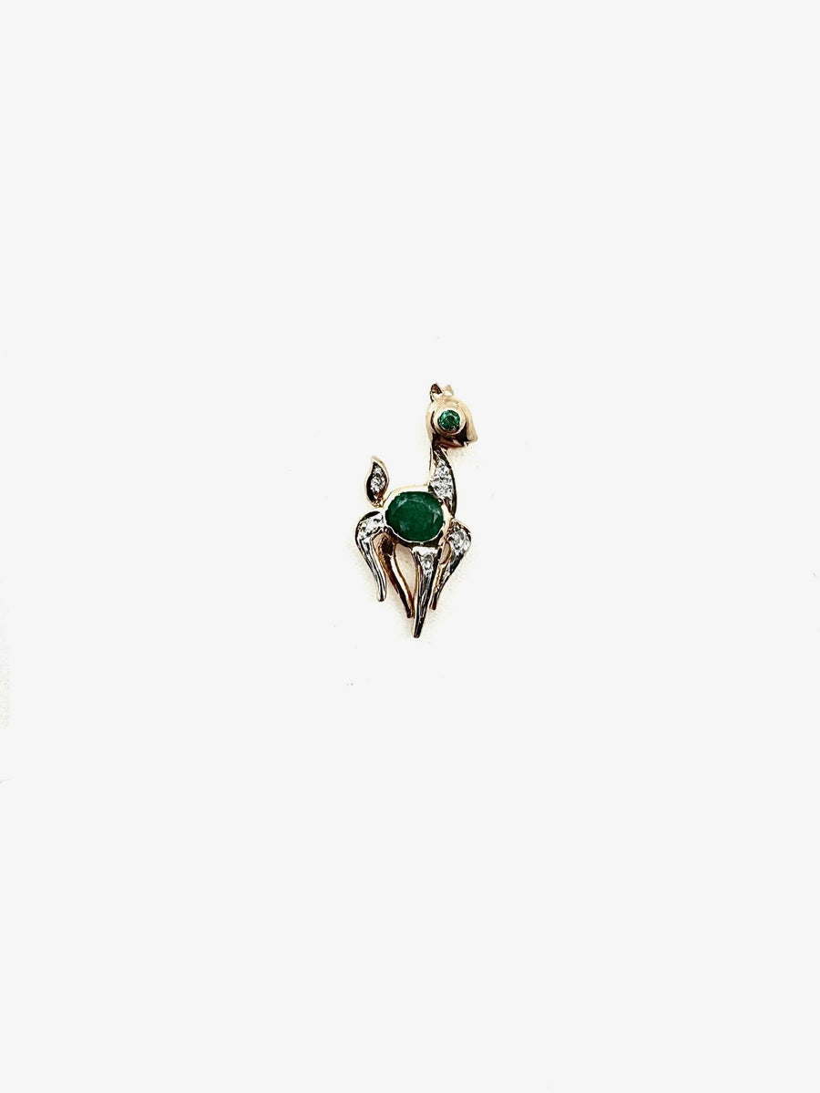 14K Emerald and Diamond Deer Charm - Stone Cooper