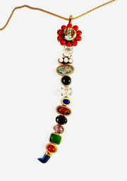 Gemstone Tie Necklace - Coral & Turquoise Top - Stone Cooper
