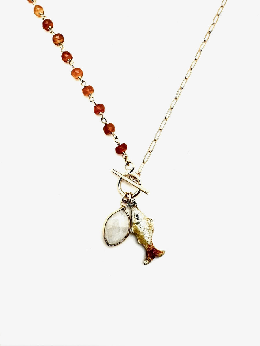 Lucky Fish Necklace (Carnelian & Moonstone) - Stone Cooper