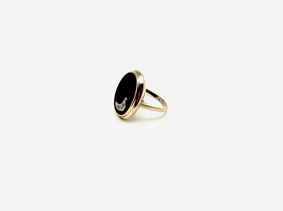 Onyx Diamond Moon Ring 10K (6.5) - Stone Cooper