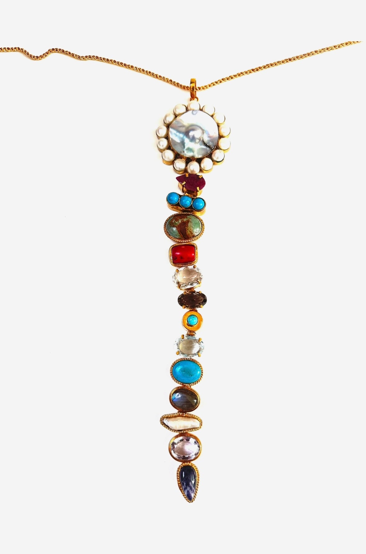 Gemstone Tie Necklace - Pearl Top - Stone Cooper