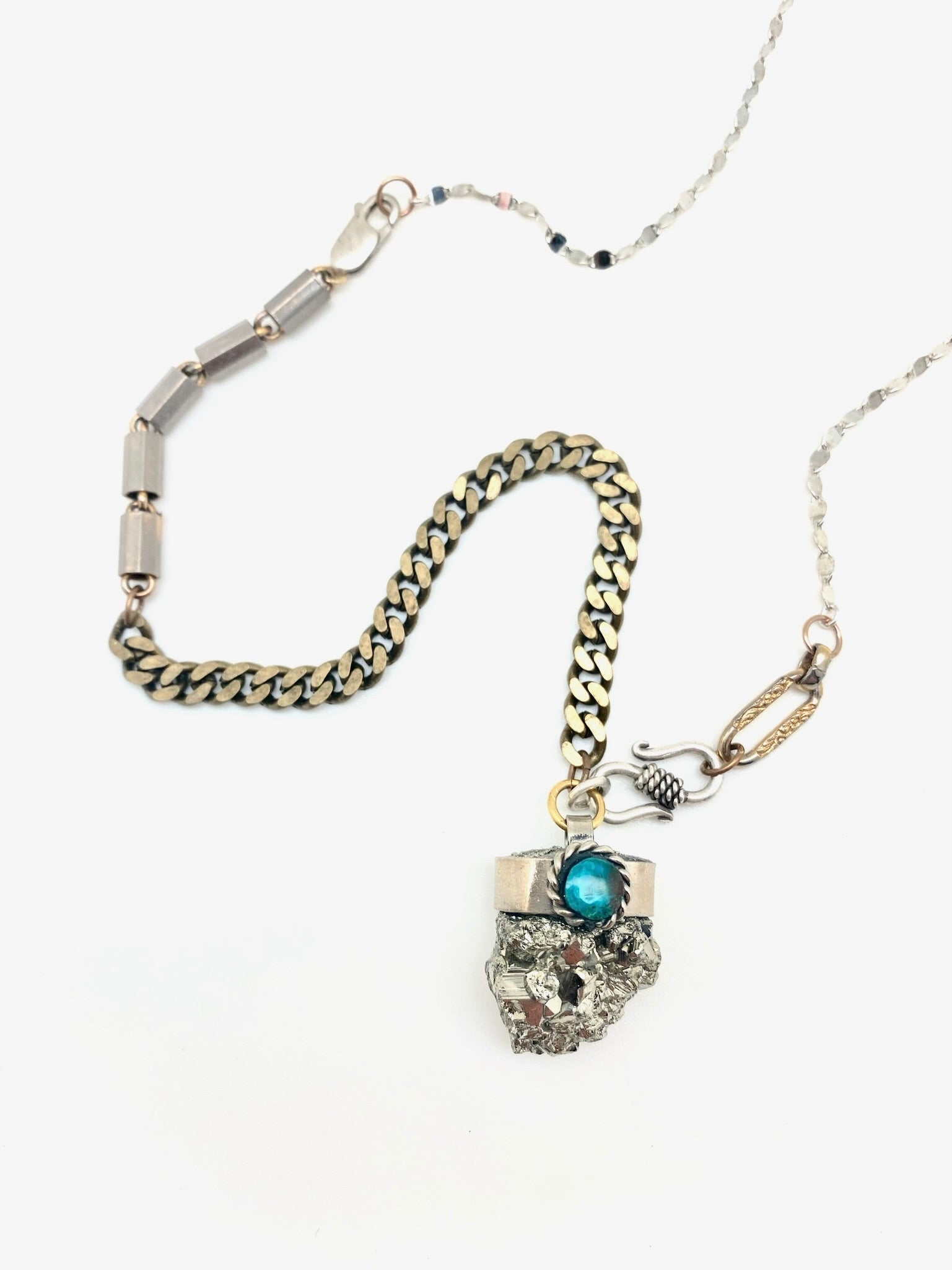 Rolling Stone Necklace: Pyrite or Turquoise - Stone Cooper