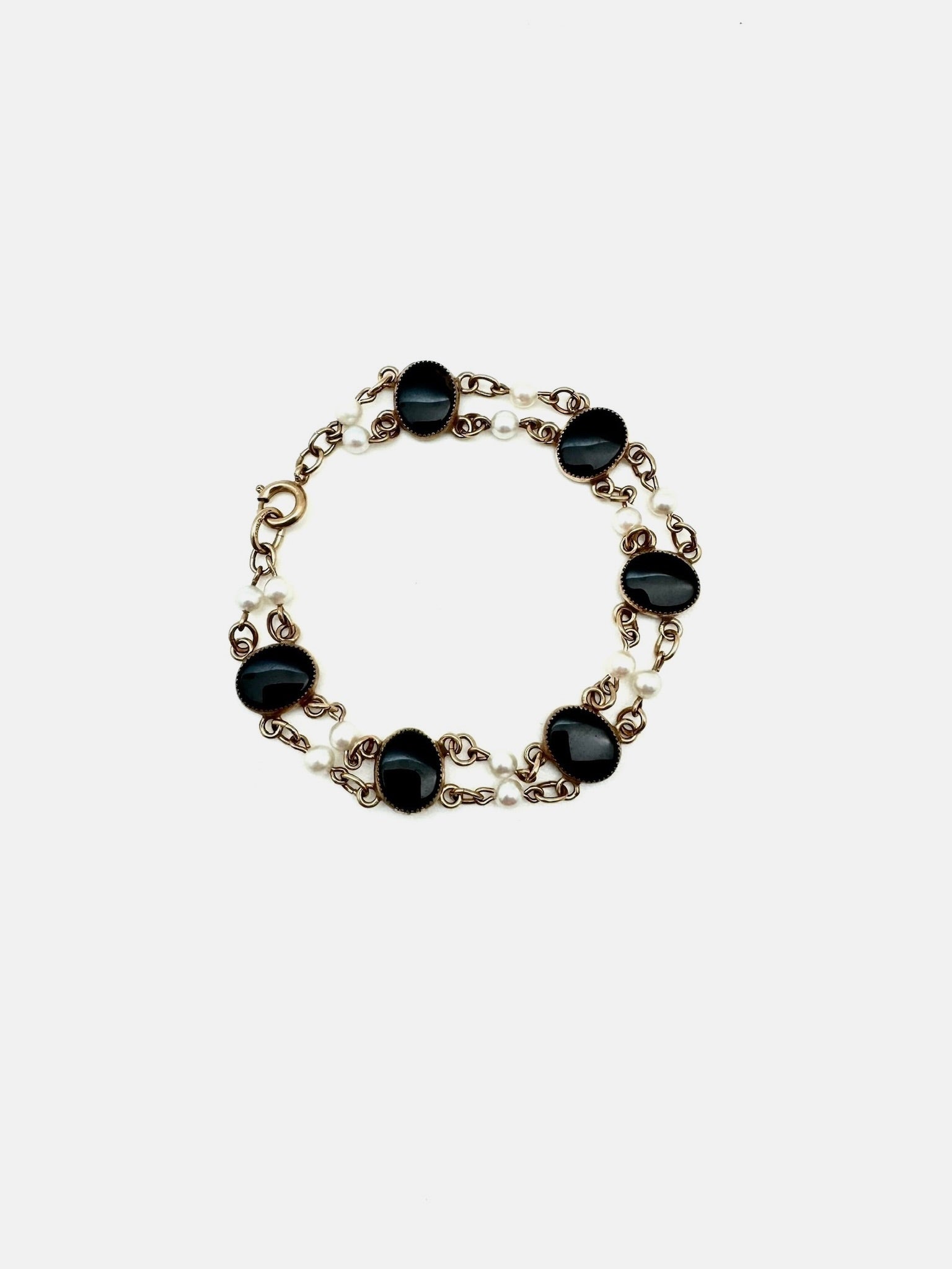 Gillian Onyx & Pearl Gold Fill Vintage Bracelet - Stone Cooper
