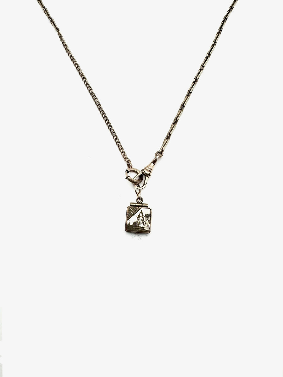 Victorian Engraved Castle Locket on Watch Chain - Stone Cooper