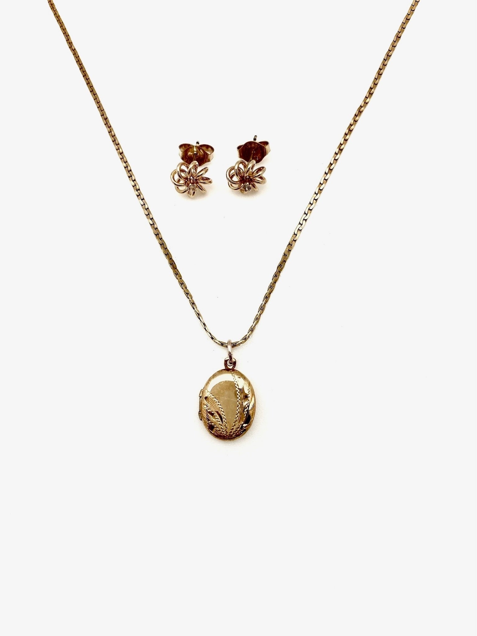 Gold Filled Locket + Diamond Stud Set - Stone Cooper