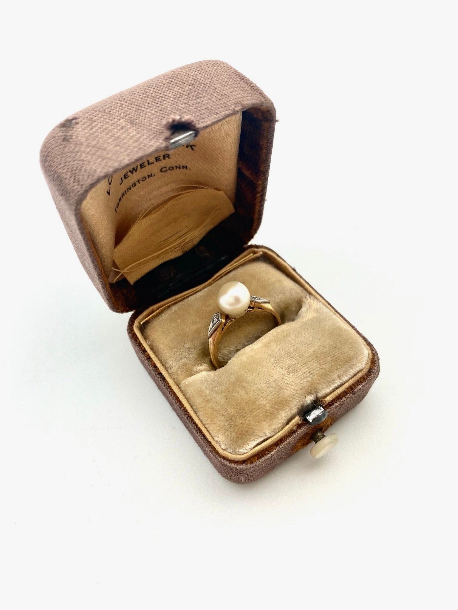 Pearl & Diamond Deco Pinky Ring (14K gold, size 4) - Stone Cooper