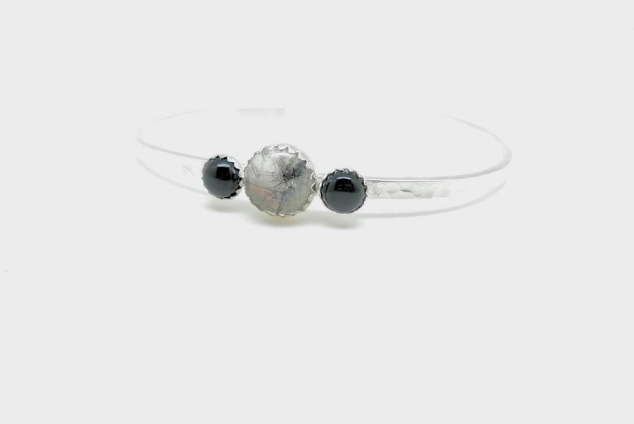 Tourmalated Quartz and Onyx Everyday Cuff - Stone Cooper