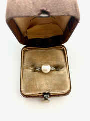 Pearl & Diamond Deco Pinky Ring (14K gold, size 4) - Stone Cooper