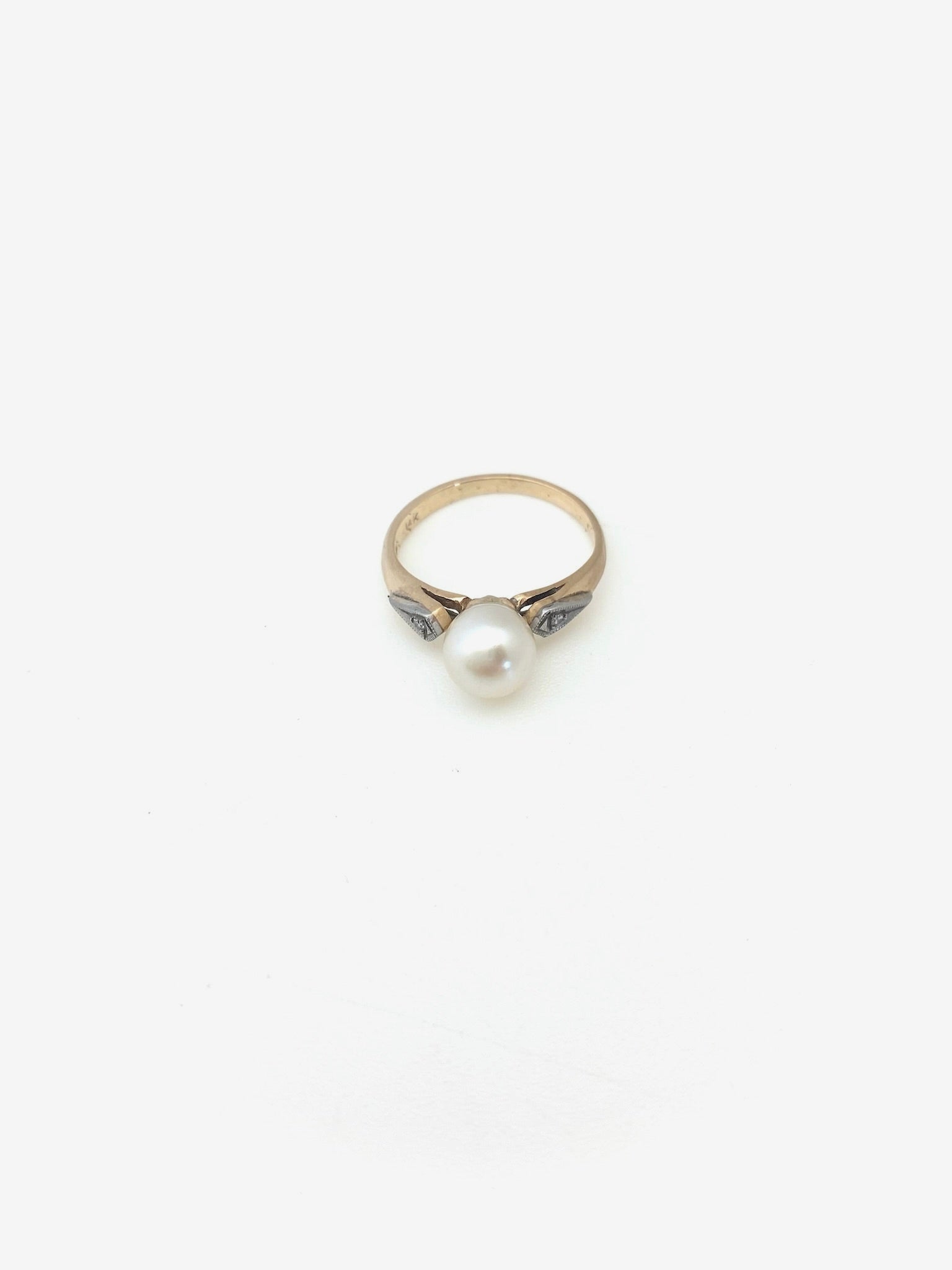 Pearl & Diamond Deco Pinky Ring (14K gold, size 4) - Stone Cooper