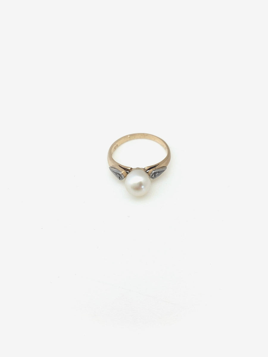 Pearl & Diamond Deco Pinky Ring (14K gold, size 4) - Stone Cooper