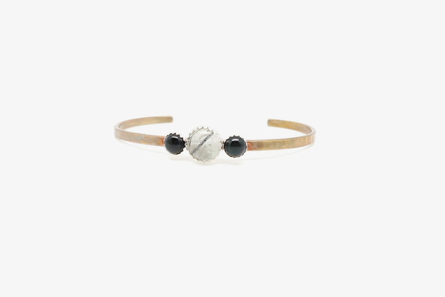 Tourmalated Quartz and Onyx Everyday Cuff - Stone Cooper