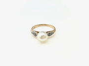 Pearl & Diamond Deco Pinky Ring (14K gold, size 4) - Stone Cooper