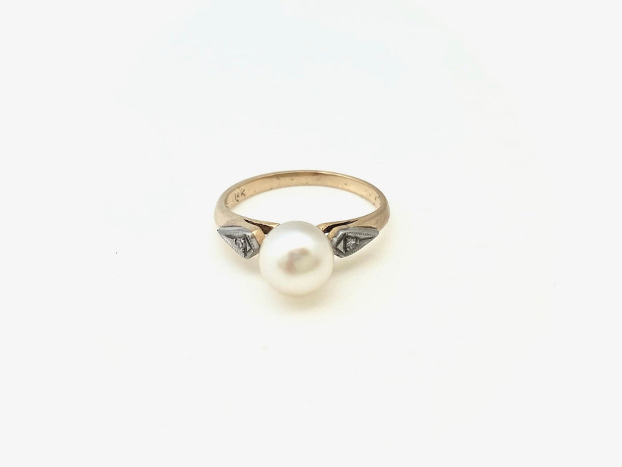 Pearl & Diamond Deco Pinky Ring (14K gold, size 4) - Stone Cooper