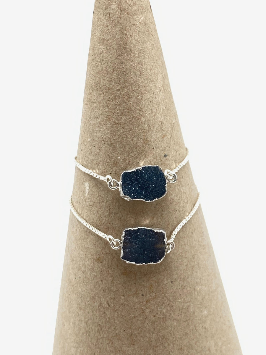 Black Agate Druzy Slider Bracelet - Stone Cooper