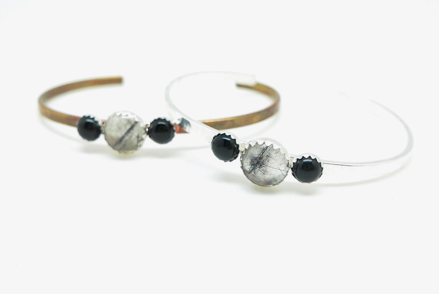 Tourmalated Quartz and Onyx Everyday Cuff - Stone Cooper