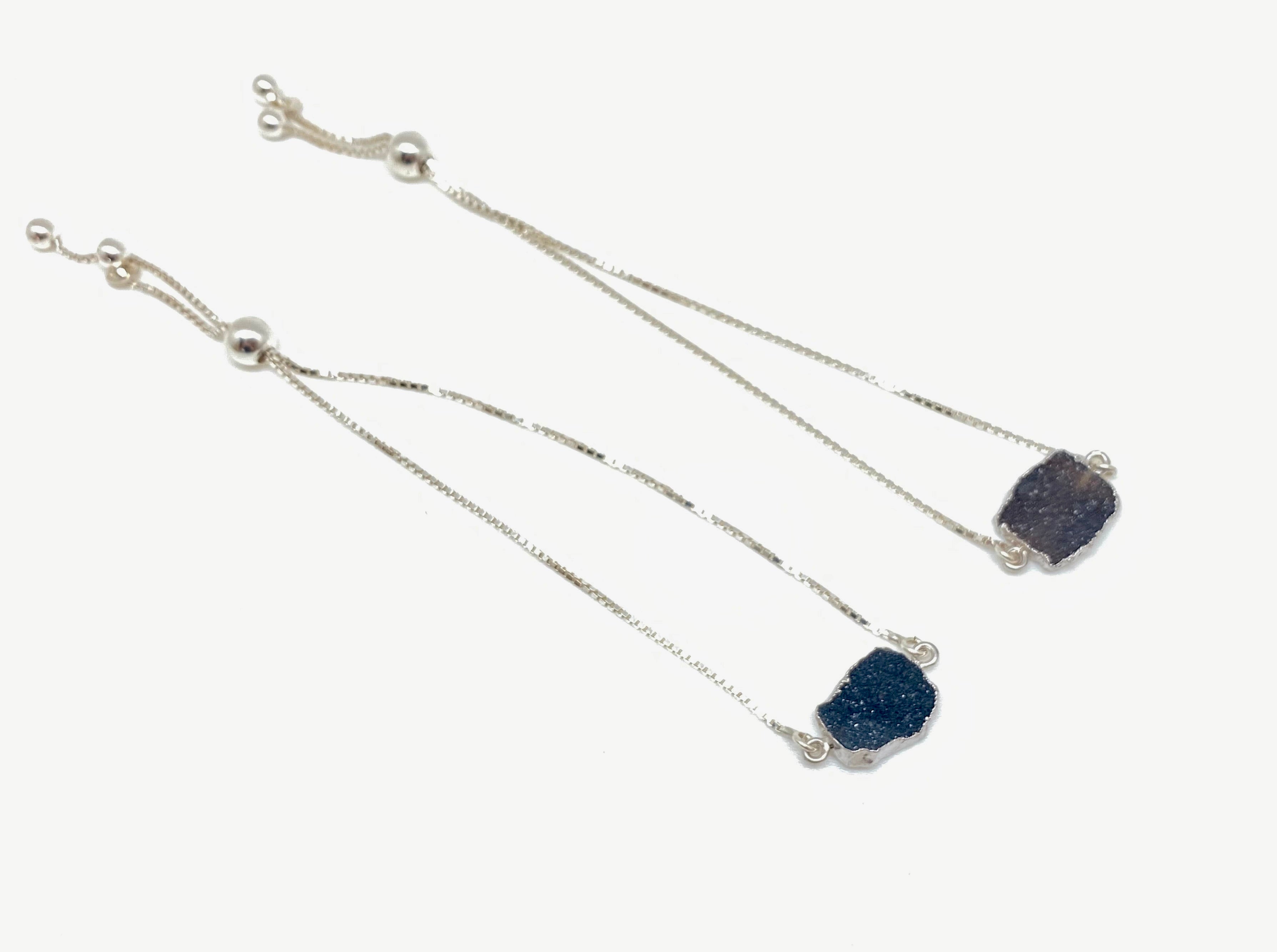 Black Agate Druzy Slider Bracelet - Stone Cooper