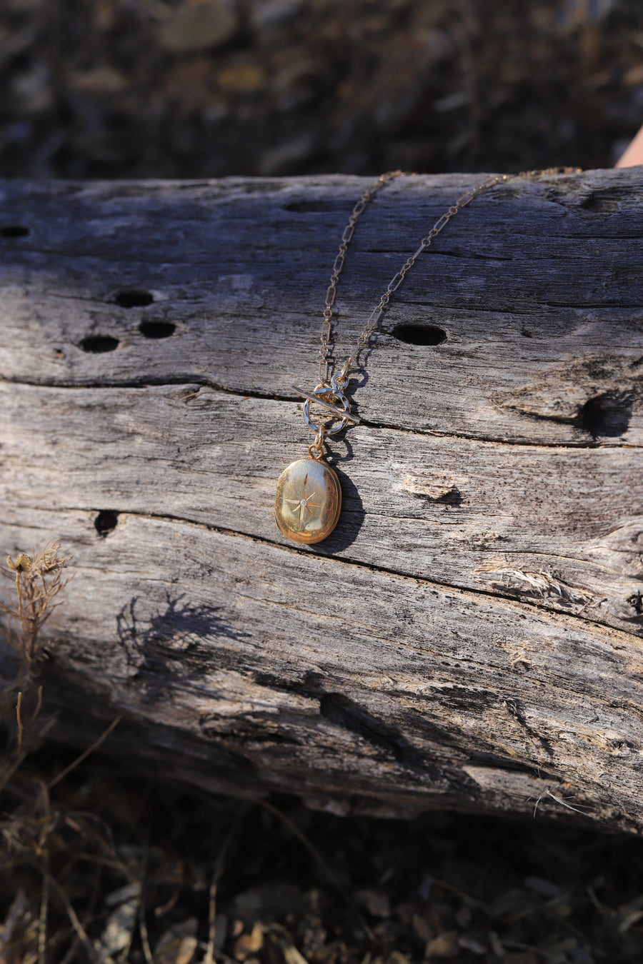 Vintage Gold Fill Oval Diamond Locket Toggle Necklace - Stone Cooper