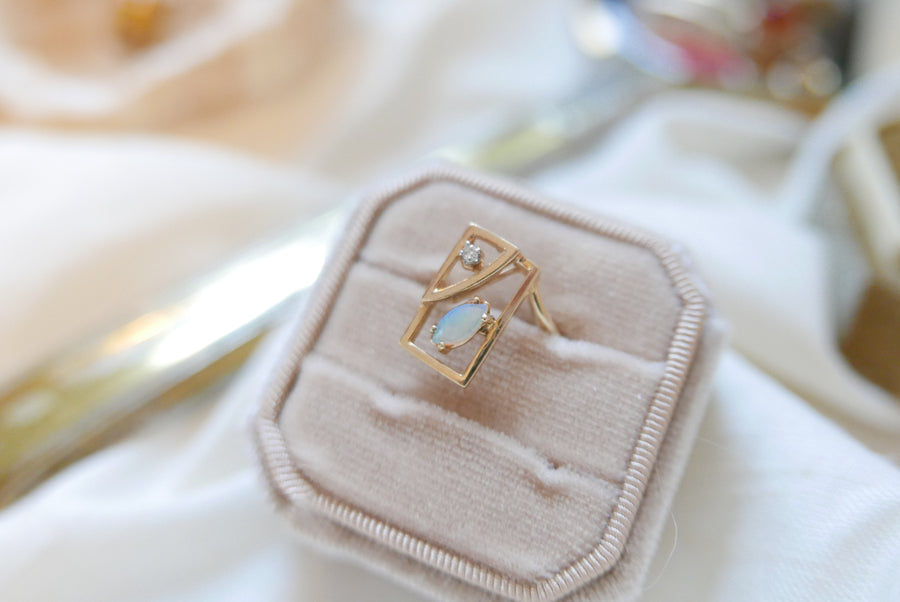 Opal Diamond 10K Window Ring (6.25) - Stone Cooper