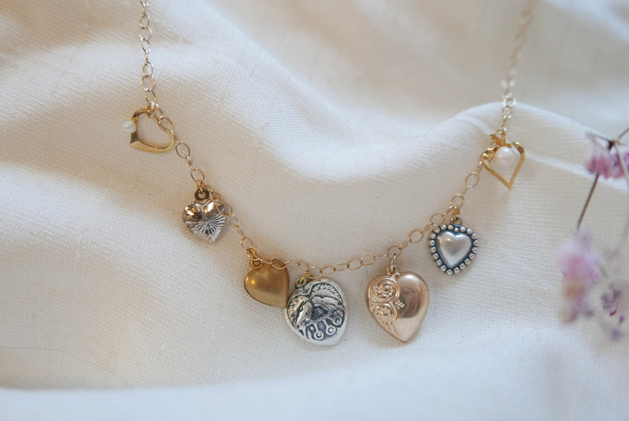 Pia Vintage Heart Charm Necklace - Stone Cooper