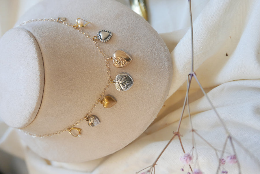 Pia Vintage Heart Charm Necklace - Stone Cooper