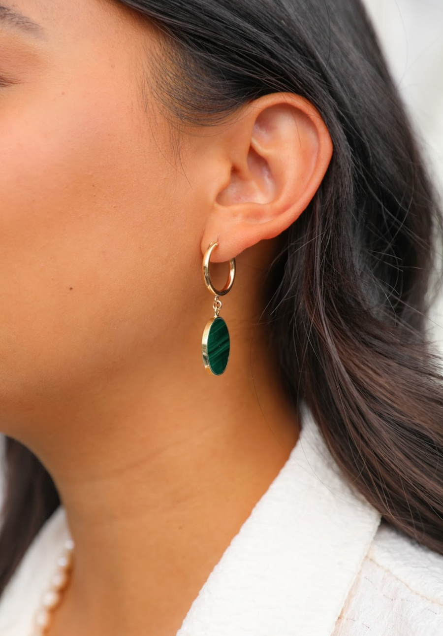 Malachite Fern Hoops - Stone Cooper