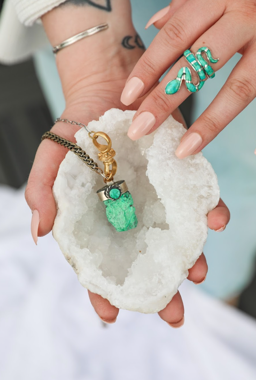 Rolling Stone Necklace: Pyrite or Turquoise - Stone Cooper