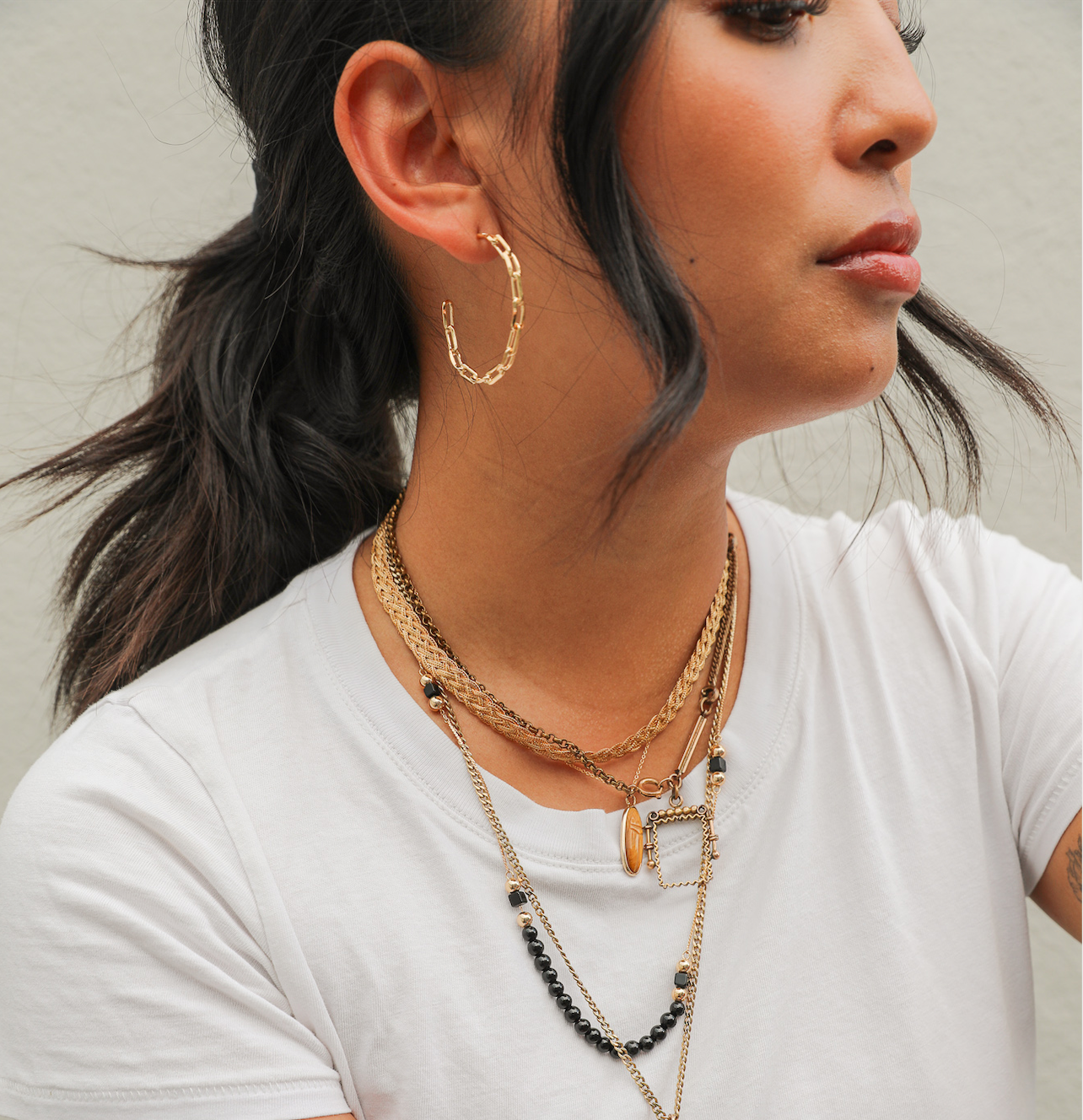 XL Gold-Chain Hoops - Stone Cooper
