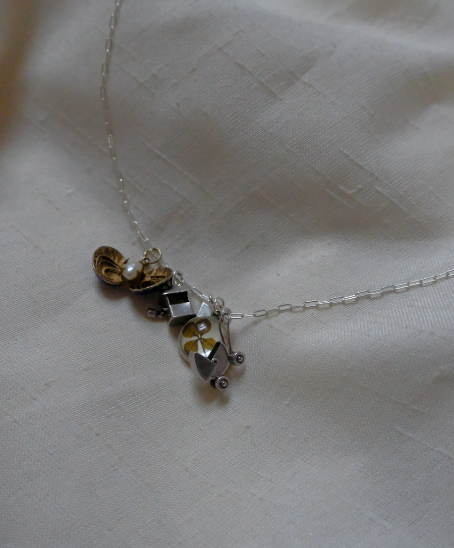 Antique Cobalt Blue Enameled Pearl Clamshell Charm - Stone Cooper