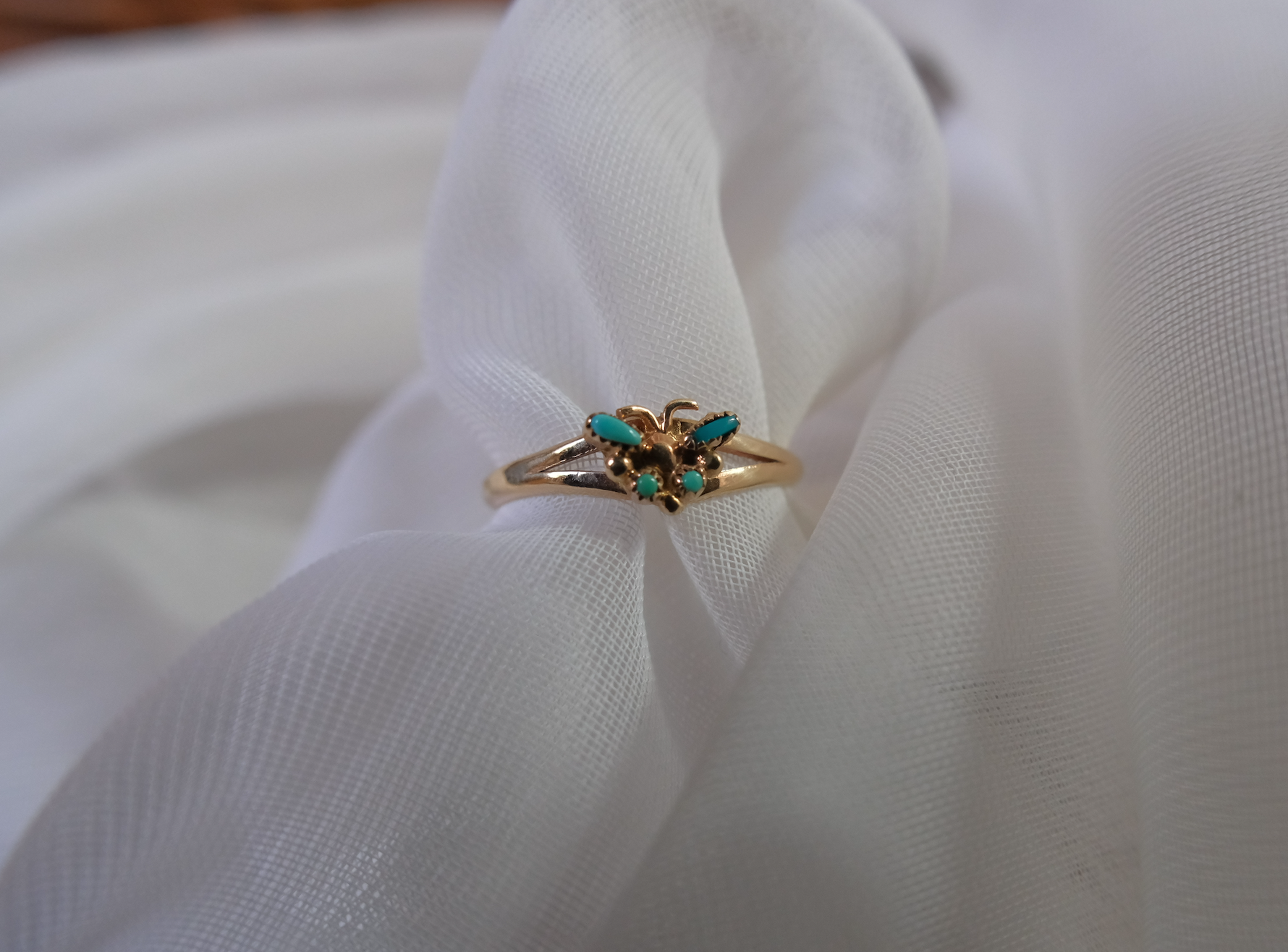 Vintage Turquoise Butterfly Ring 14K (7.5) - Stone Cooper
