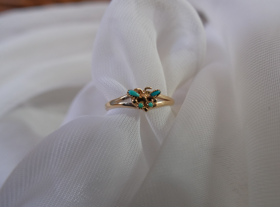 Vintage Turquoise Butterfly Ring 14K (7.5) - Stone Cooper
