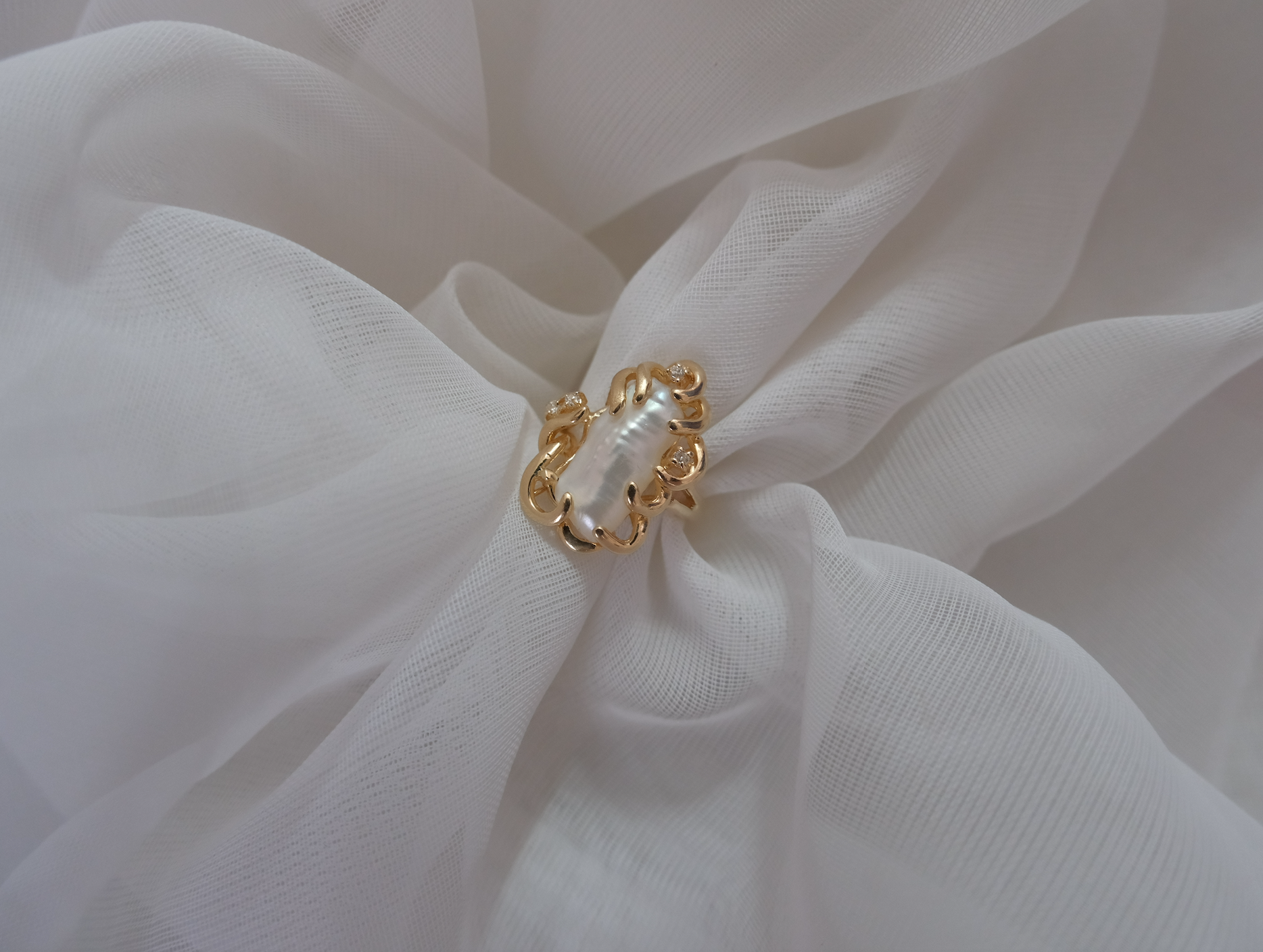 14K Baroque Pearl and Diamond Ring (4.5) - Stone Cooper