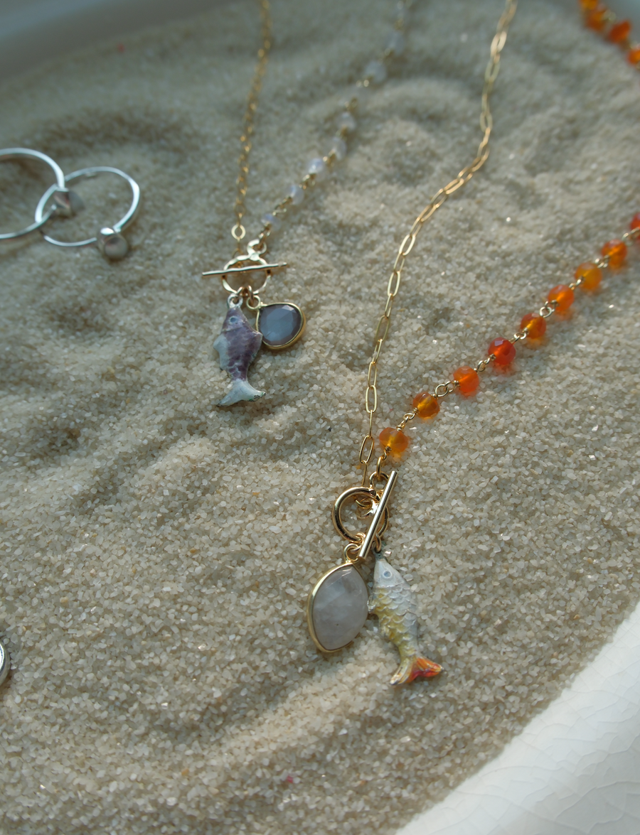 Lucky Purple Fish Necklace with Moonstone - Stone Cooper