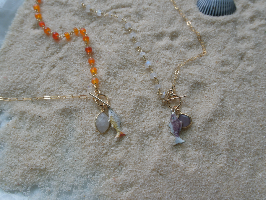 Lucky Purple Fish Necklace with Moonstone - Stone Cooper