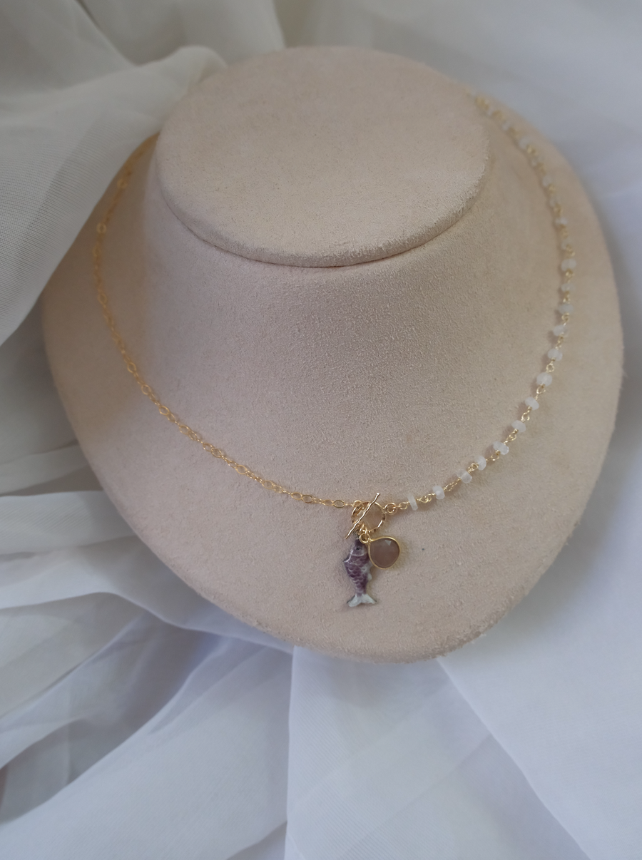 Lucky Purple Fish Necklace with Moonstone - Stone Cooper