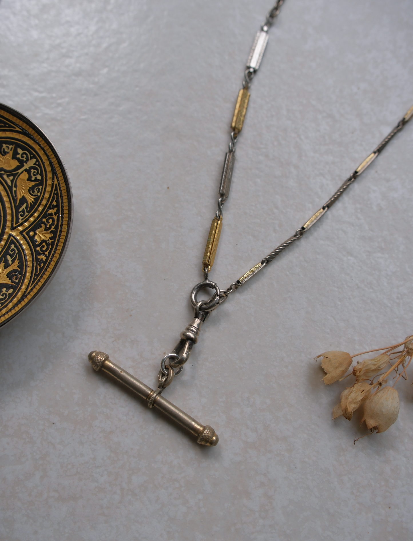 Linda Two-Toned T-Bar, Watch Chain Necklace - Stone Cooper