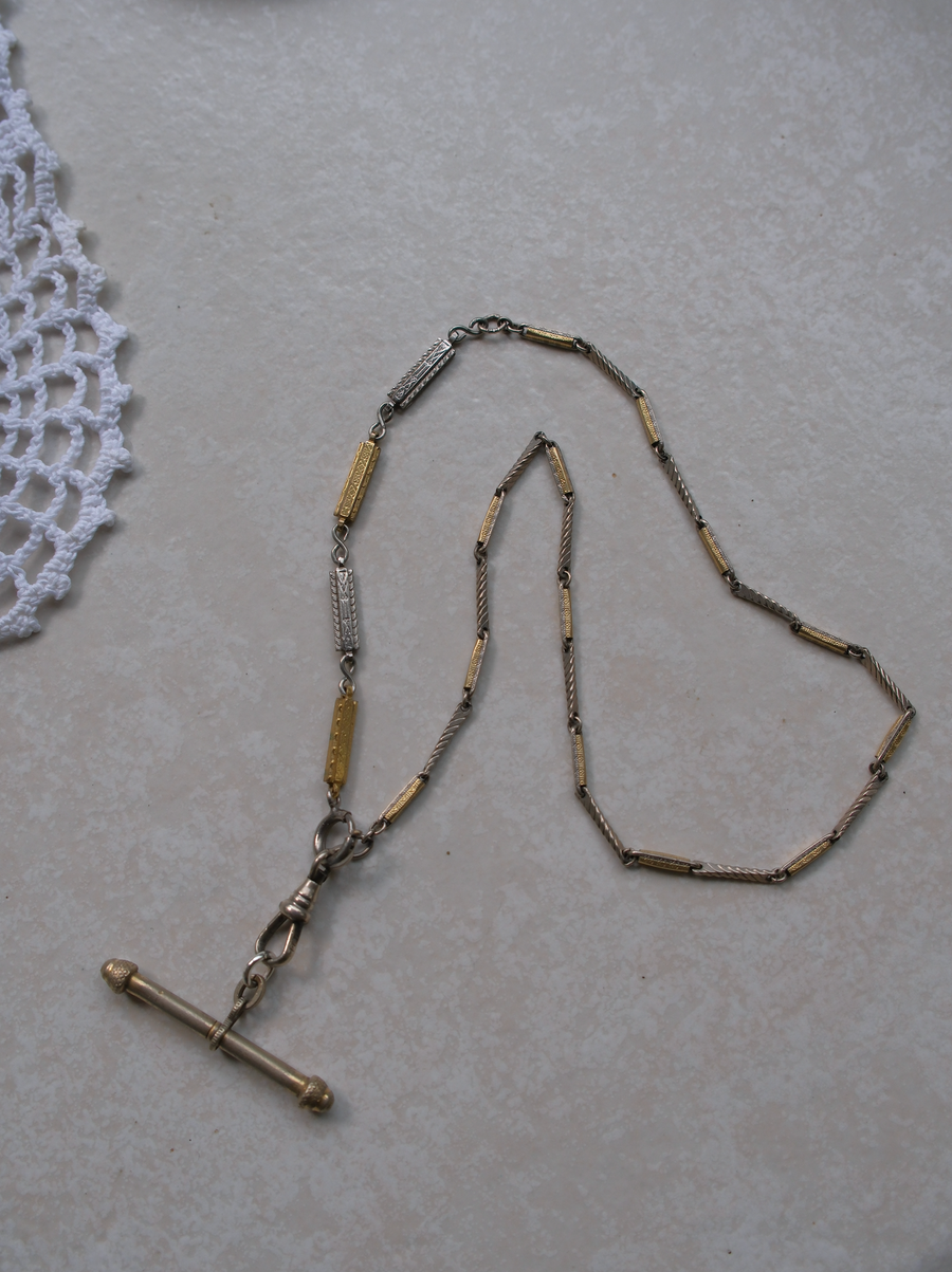 Linda Two-Toned T-Bar, Watch Chain Necklace - Stone Cooper