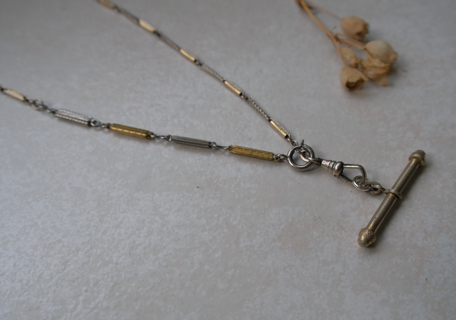 Linda Two-Toned T-Bar, Watch Chain Necklace - Stone Cooper