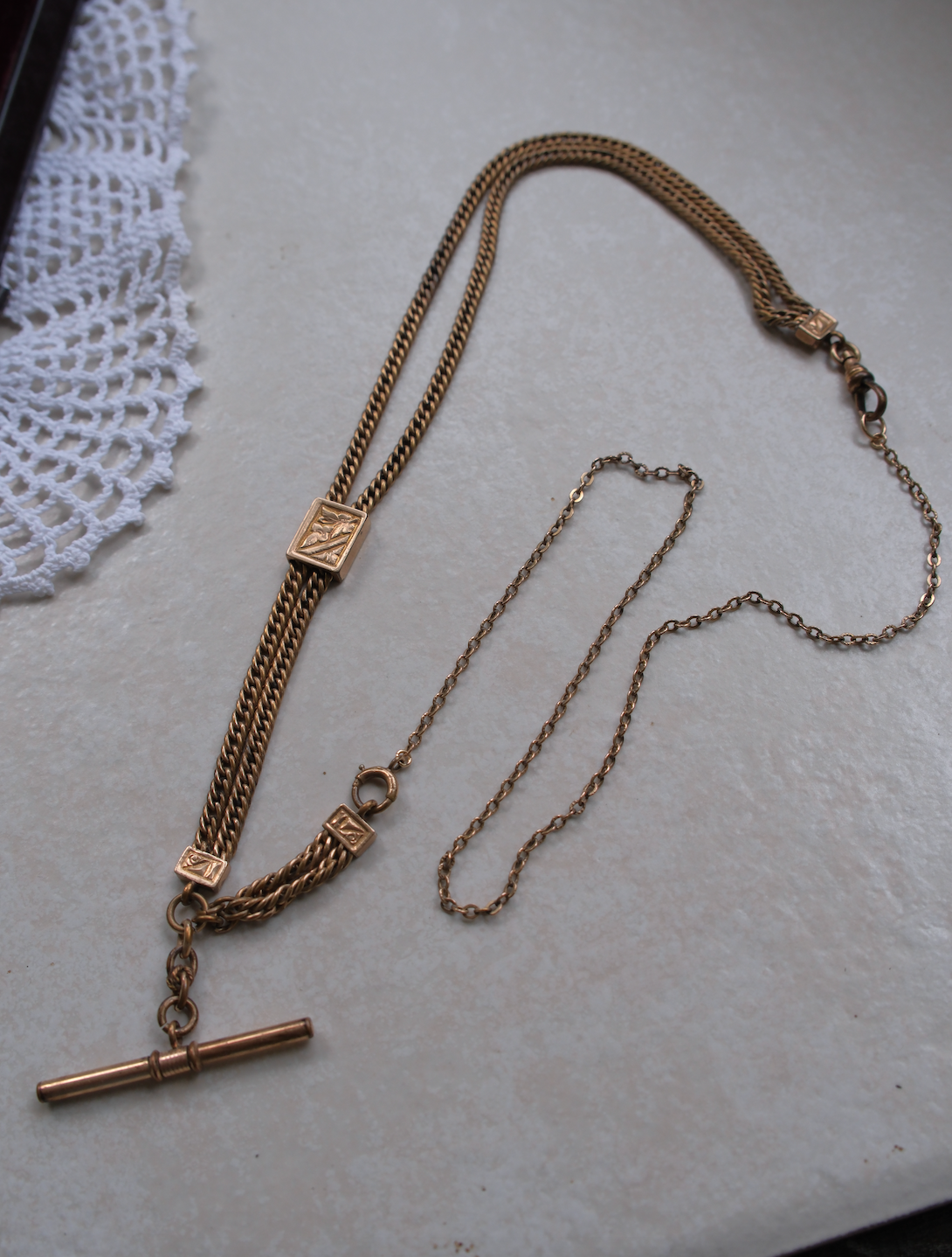 Stavroula Gold-Filled Watch Chain, T-Bar Necklace - Stone Cooper